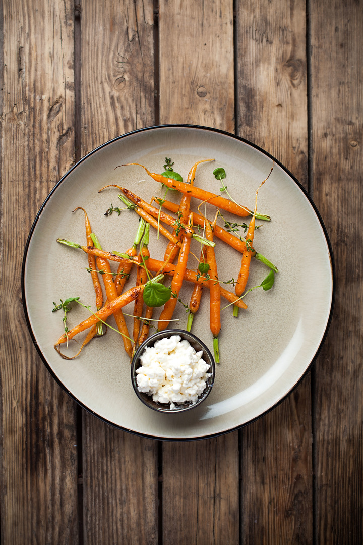Slow roasted carrots and cottage cheese
